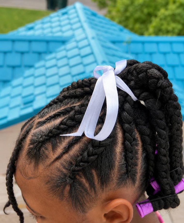 Kids braids with bow by Sosaa Braids